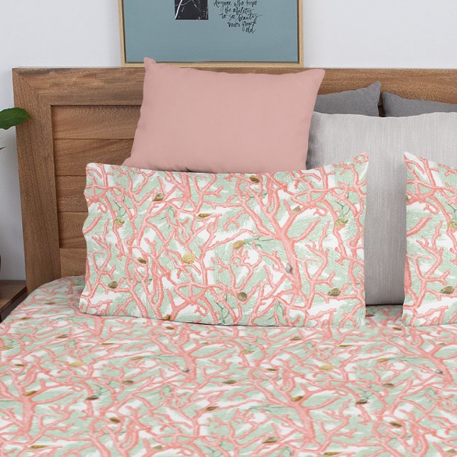 Ocean Coral Branches Seashells Pattern Pillowcase (Creator Uploaded)