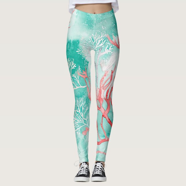 Ocean Coral Reef Pattern Leggings (Front)