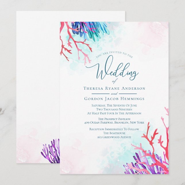 Ocean Coral Wedding Invitations (Front/Back)