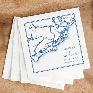 Ocean Course Wedding Kiawah Island SC Map Blue Napkin