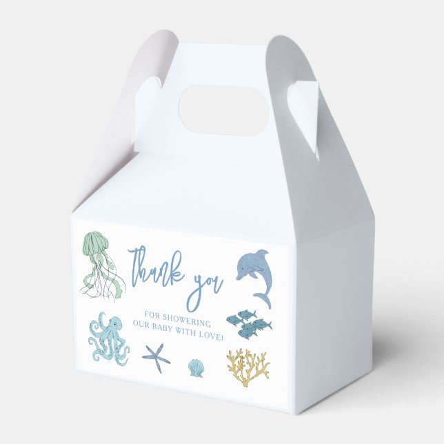 Ocean Creature Blue Baby Shower Favour Box (Front Side)