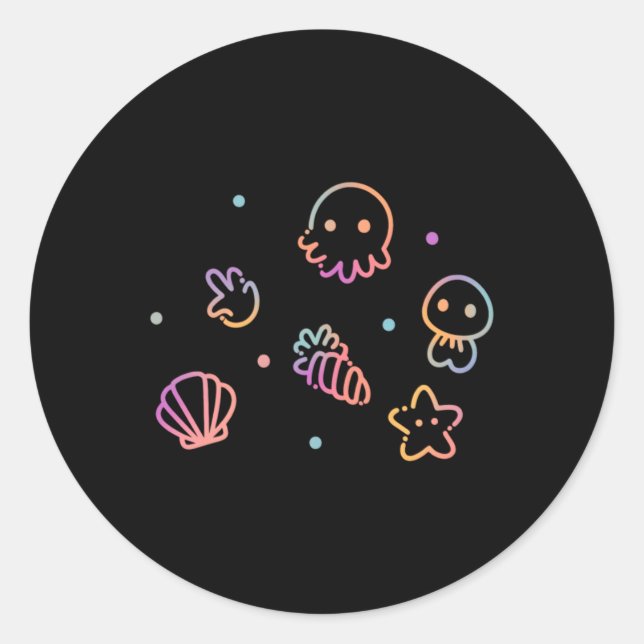 Ocean Creatures Pastel Gradient Sea Life Design Classic Round Sticker (Front)