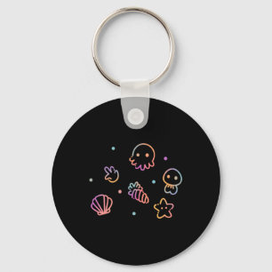 Ocean Creatures Pastel Gradient Sea Life Design Key Ring