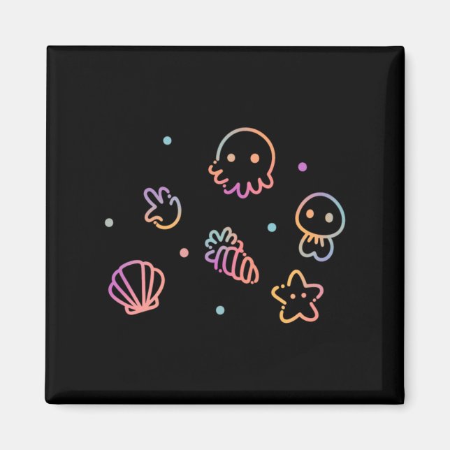 Ocean Creatures Pastel Gradient Sea Life Design Magnet (Front)