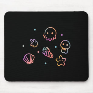 Ocean Creatures Pastel Gradient Sea Life Design Mouse Mat
