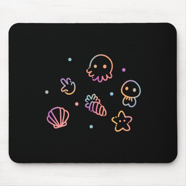 Ocean Creatures Pastel Gradient Sea Life Design Mouse Mat (Front)