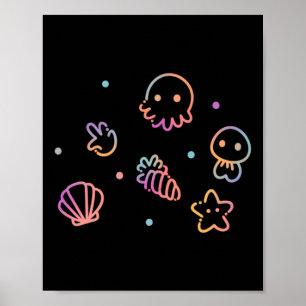 Ocean Creatures Pastel Gradient Sea Life Design Poster
