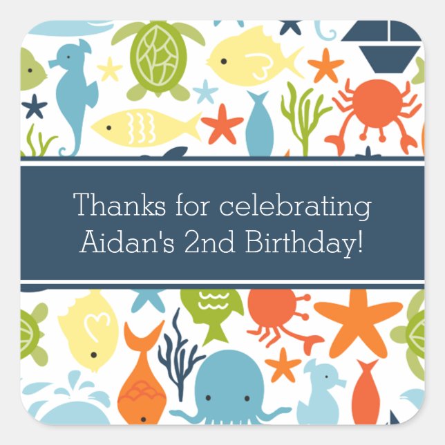 Ocean Creatures, Under the Sea Square Sticker (Front)