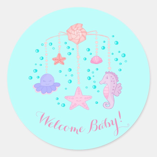 Ocean Crib Mobile Baby Shower Sticker (Front)