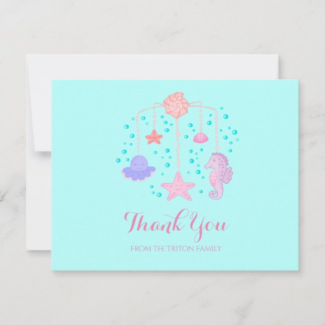 Ocean Crib Mobile Baby Shower Thank You Card (Front)