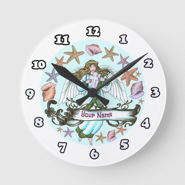 Ocean Cross Angel  Round Clock (Front)
