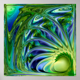 Ocean Currents Emerald Wave Marbled Fractal Poster