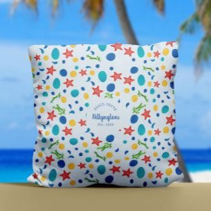 Ocean custom family name beach house sea collage cushion