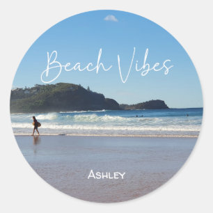 Ocean Custom Name Classic Round Sticker