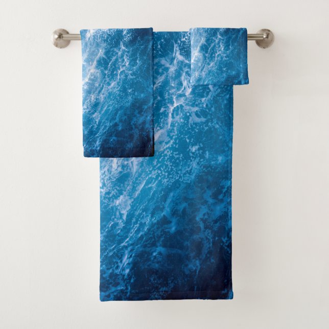 Ocean - Dark Blue Waves Bath Towel Set (Insitu)