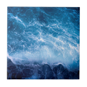 Ocean - Dark Blue Waves Ceramic Tile