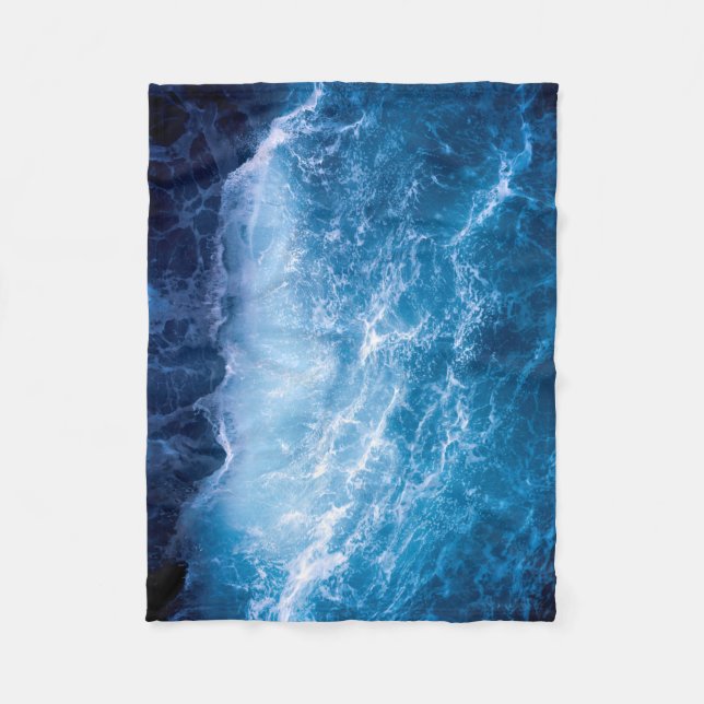 Ocean - Dark Blue Waves Fleece Blanket (Front)