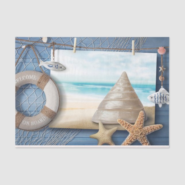 Ocean Deco Seashells Lifesaver Decoupage Tissue Paper (Front)