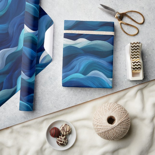 Ocean Deep Blue Flow White Abstract Pattern Wrapping Paper (Crafts)