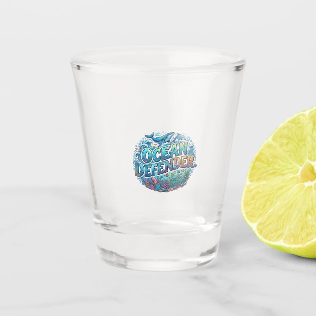 Ocean Defender T-Shirt Shot Glass (Front)