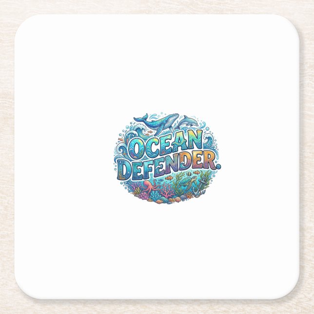 Ocean Defender T-Shirt Square Paper Coaster (Front)
