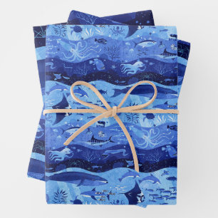 Ocean Depth Zones - Undersea Animals Set of Three Wrapping Paper Sheet