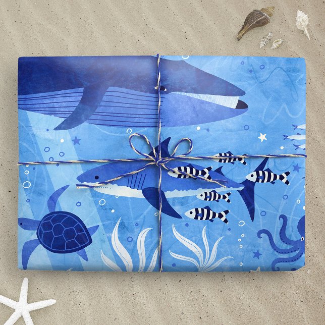 Ocean Depth Zones - Undersea Animals XL Wrapping Paper (Ocean Depth Zones - Undersea Animals XL wrapping paper gift mockup)
