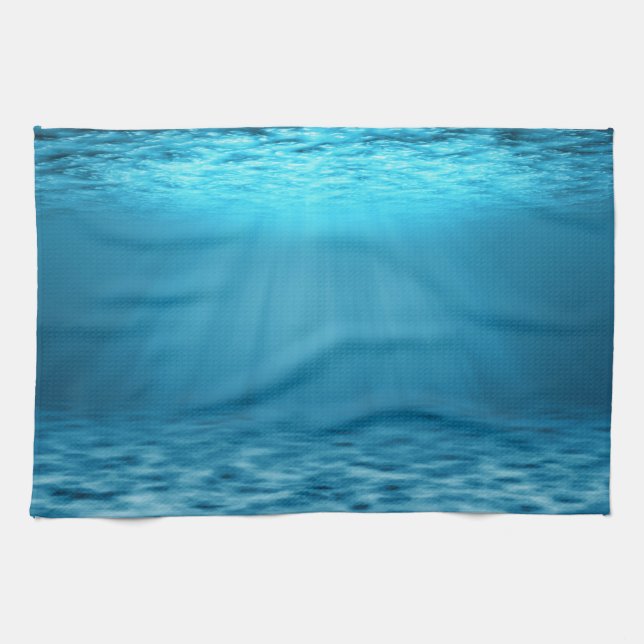 Ocean Depths Blue Underwater with Sun Rays Tea Towel (Horizontal)