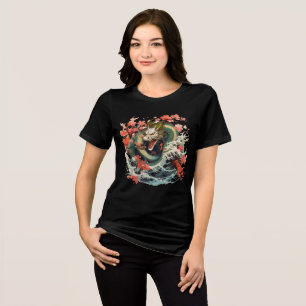 Ocean Dragon with Sakura and Waves Tri-Blend Shirt