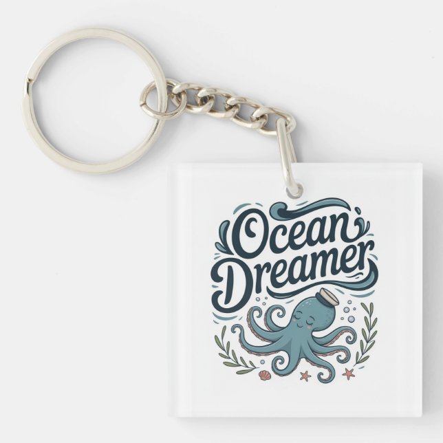 Ocean Dreamer Cute Little Octopus with Sea Element Key Ring (Front)