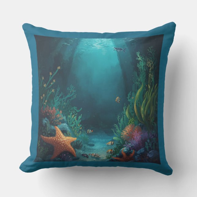 Ocean Dreams, Tropical Starfish and Seaweed Cushion (Front)