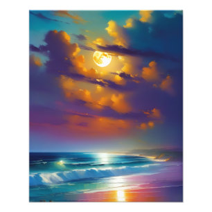 Ocean Dreamscape: Tranquil Moonlight Beach Photo Print