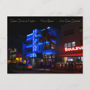 Ocean Drive Miami Beach Art Deco District at Night Postcard