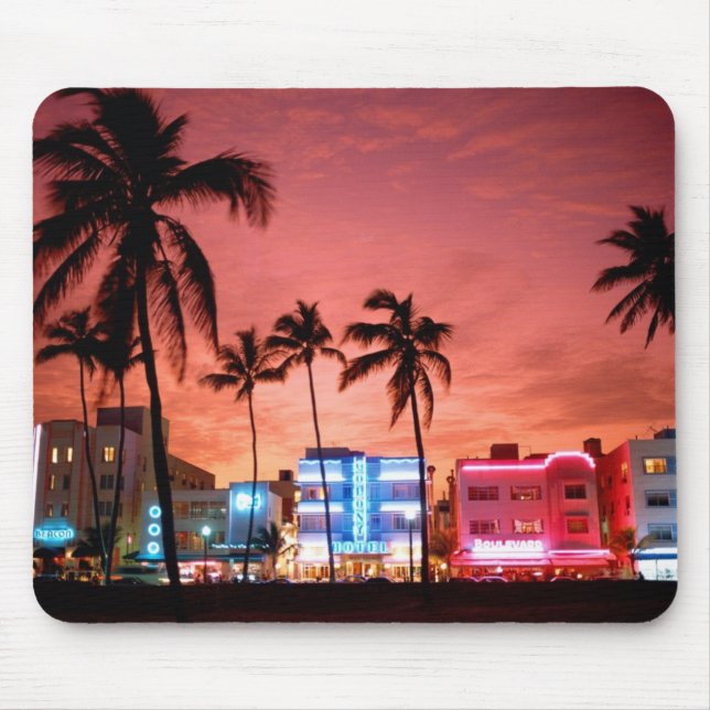 Ocean Drive Miami Beach Skyline Computer Mousepad (Front)
