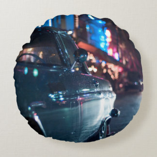 Ocean Drive vintage car Round Cushion