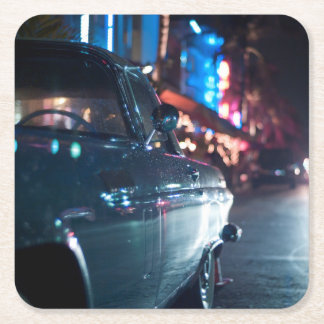 Ocean Drive vintage car Square Paper Coaster