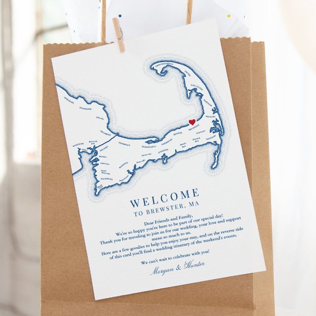 Ocean Edge Brewster MA Wedding Welcome Itinerary Thank You Card (These Cape Cod Ocean Edge Resort welcome letters include a weekend events itinerary on the back)