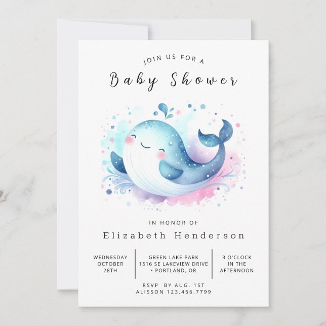 Ocean Editable Whale Baby Shower Invitation (Front)
