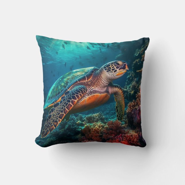 Ocean Explorer: Sea Turtle Underwater Adventure Cushion (Front)