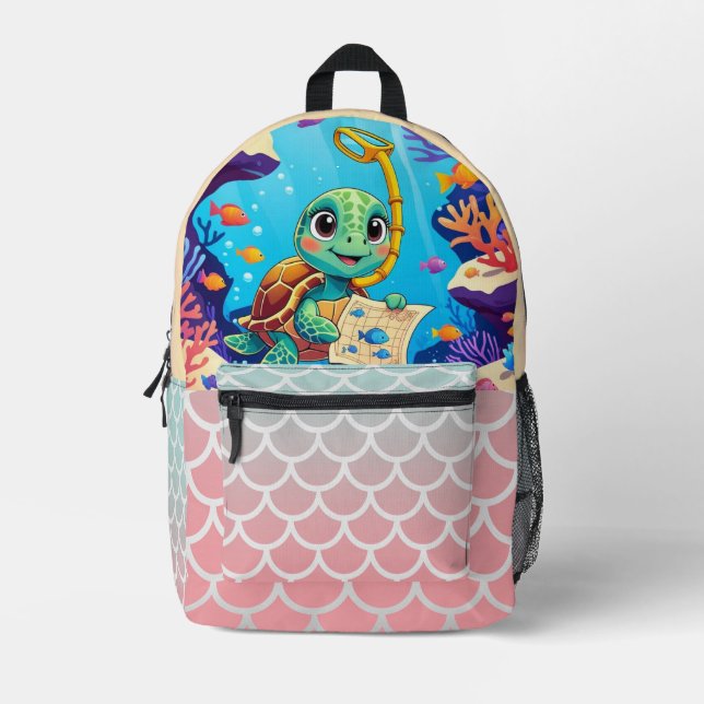 Ocean Explorer Turtle – Cute Underwater Adventure  Printed Backpack (Front)