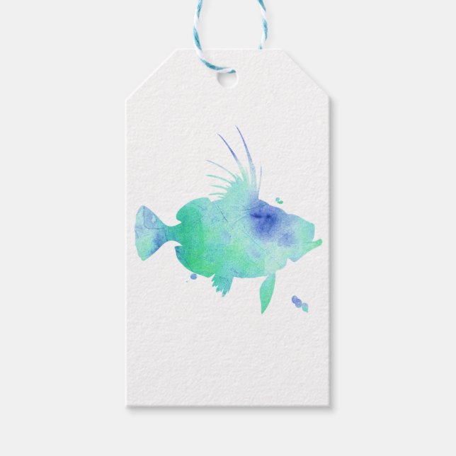 ocean fish aqua wrapping gift tags (Front)