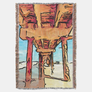 Ocean fishing pier illustration throw blanket