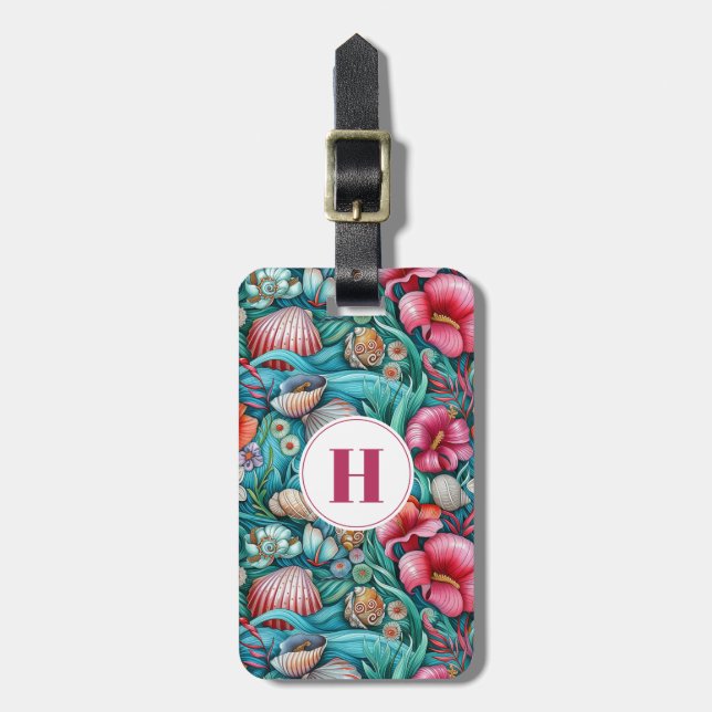 Ocean Floral Luggage Tag (Front Vertical)