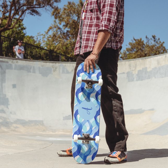 Ocean Flow Watercolor Wave Pattern Skateboard (Outdoor 2)