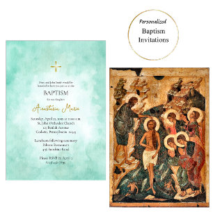 Ocean Foam Orthodox Christian Baptism Invitation