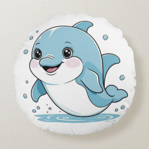Ocean Friends Cute Sea Creatures Dolphin  Round Cushion