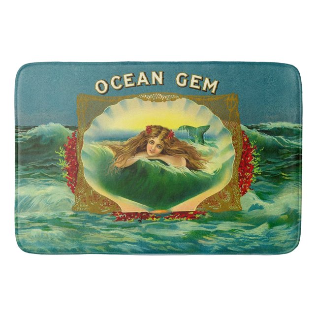 Ocean Gem mermaid cigar label Bath Mat (Front)