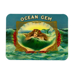 Ocean Gem mermaid cigar label print Magnet