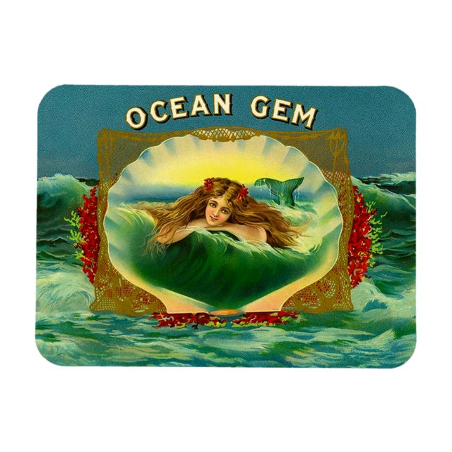 Ocean Gem mermaid cigar label print Magnet (Horizontal)