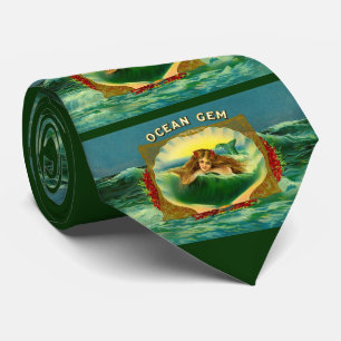 Ocean Gem mermaid cigar label print Tie